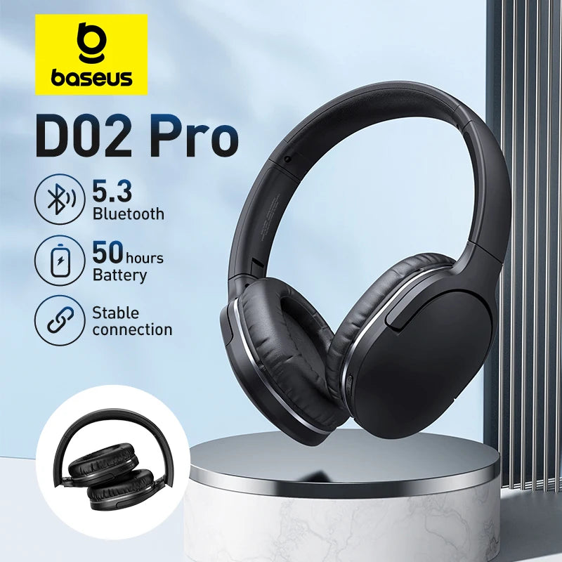 Baseus D02 Pro Wireless Bluetooth Headphones HIFI Stereo Earphones Foldable Sport Headset with Audio Cable foriPhone tablet