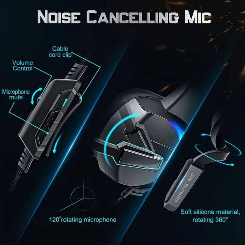 Fone SEENDA RGB Gaming - Cancelamento de Ruidos, Microfone, Surround Sound LED Headphones (PS5 PS4 Xbox One PC Laptop Mac Computer PC)