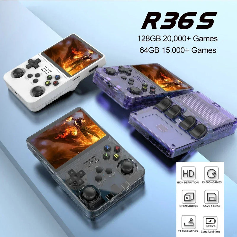 R36S Console Portátil - 64Gb/128Gb, 3.5' Screen