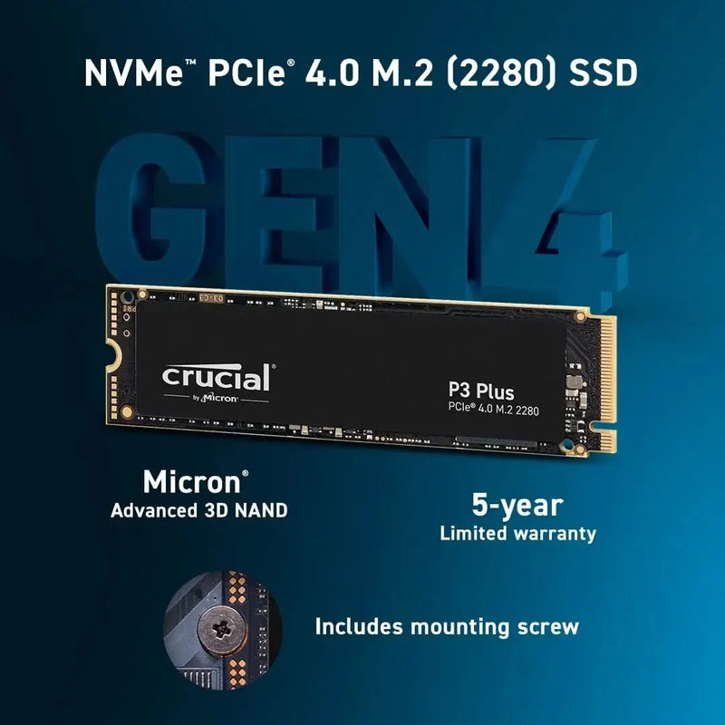 SSD Crucial P3 Plus - 2TB / 1TB / 500GB PCIe Gen4 3D NAND NVMe M.2 SSD, up to 5000MB/s