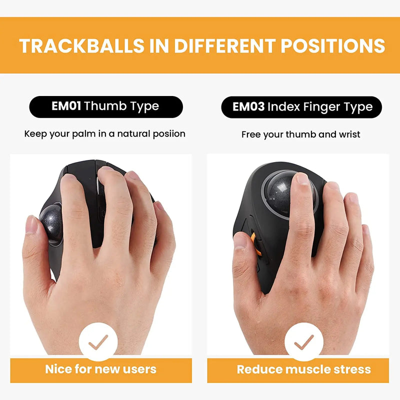 Mouse SEENDA Trackball ProtoArc - Wireless, Index Finger Trackball Mouse, Rechargeable, RGB, Rollerball BT 2.4g Mice for Computer Laptop 3 Device Connection